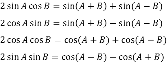 Product to sum trigonometric identities